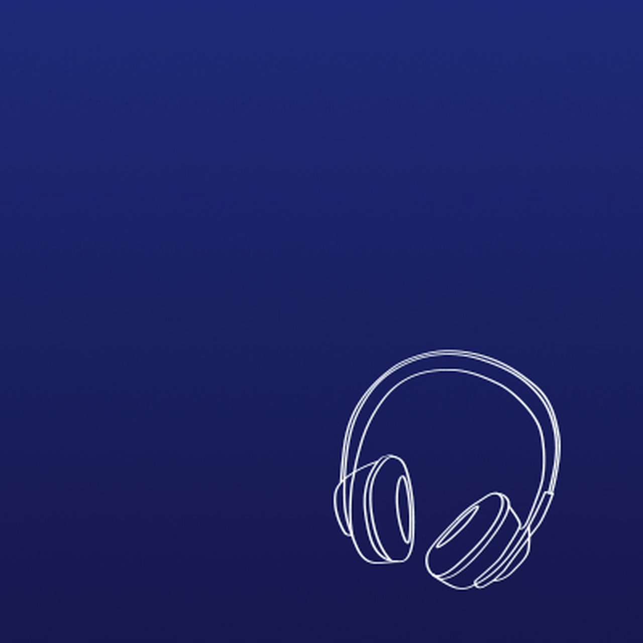 Eine weiße Strichzeichnung von Kopfhörern auf einem dunkelblauen Hintergrund