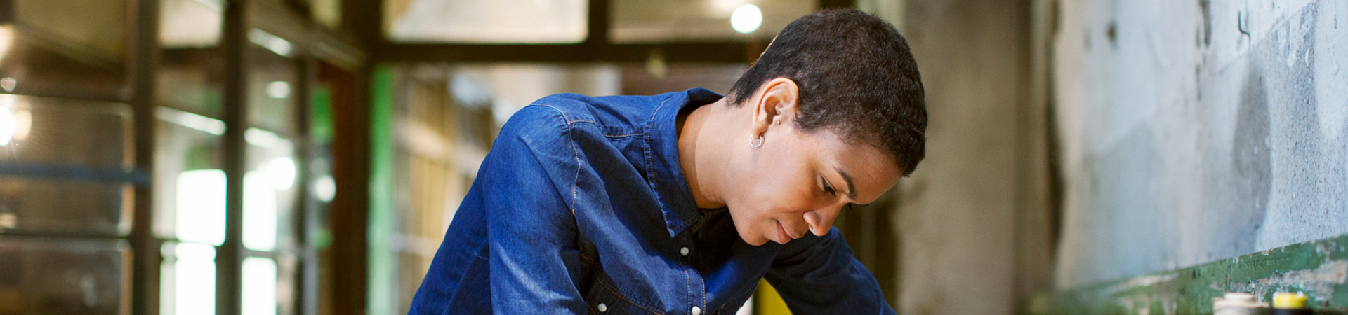 A young woman working